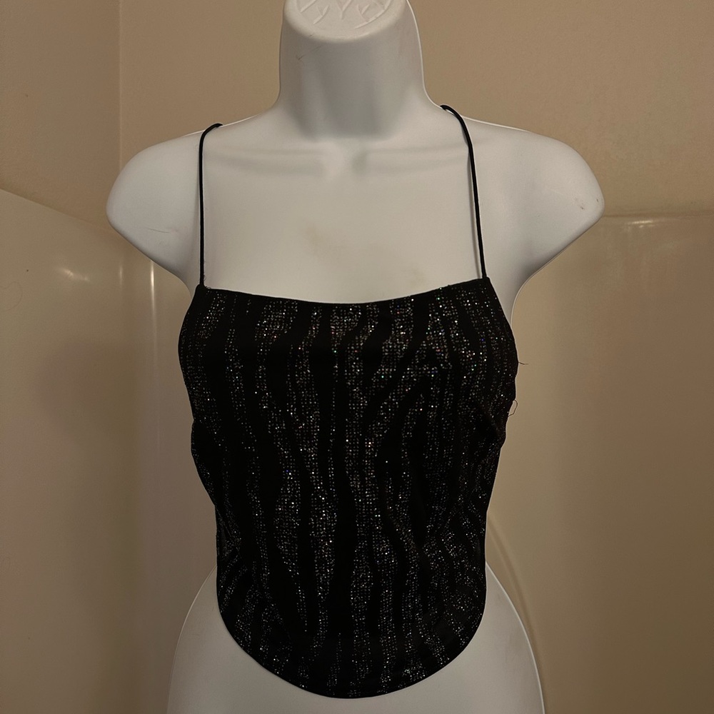 Vintage Backless Sparkly Zebra Print Top - image 1